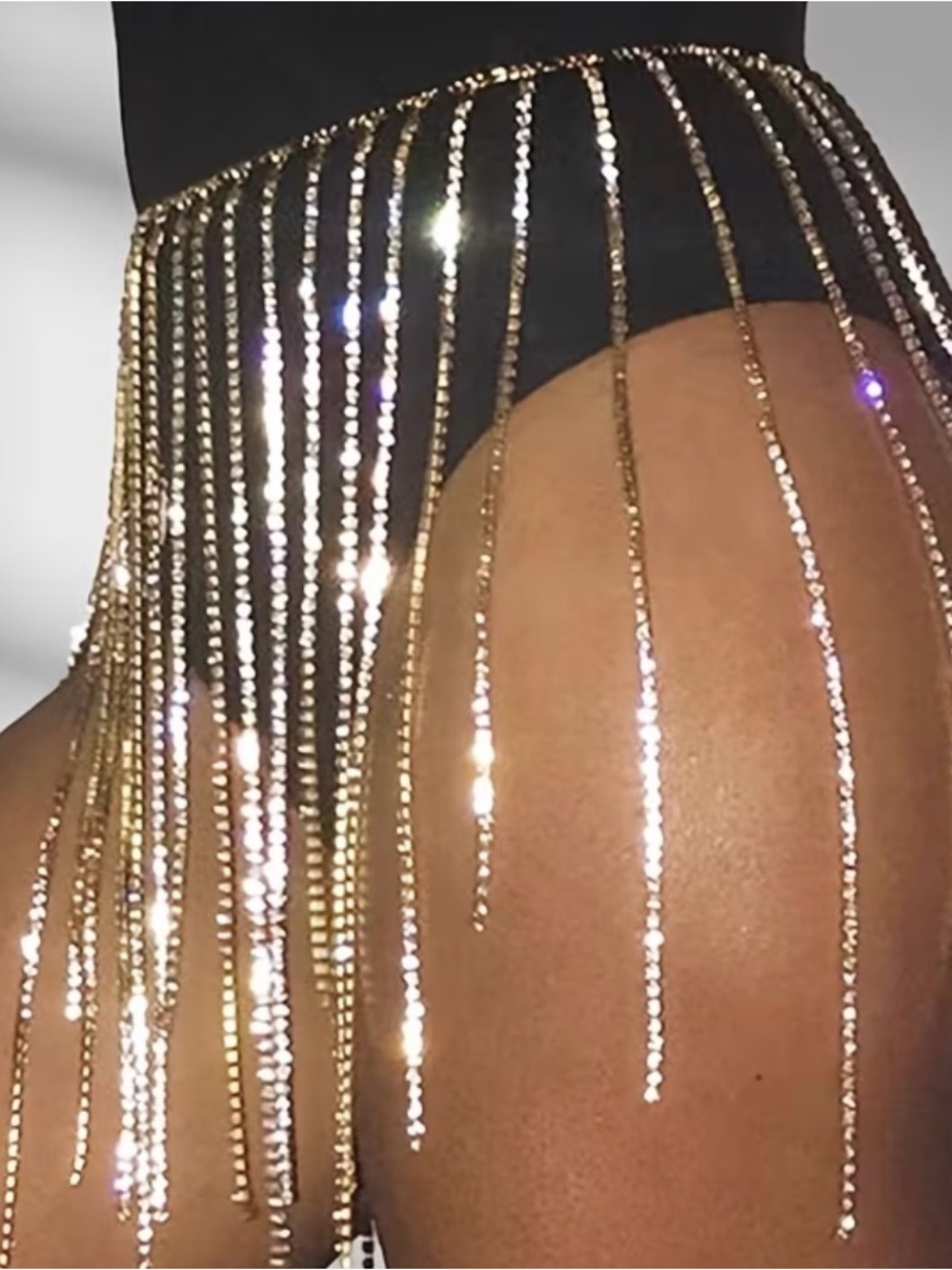 New Rhinestone Fringe Chain Mini Skirt - silver fun for festival wear